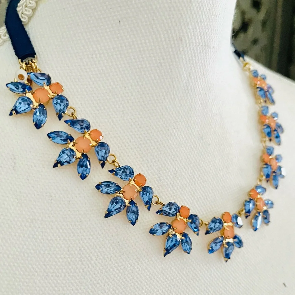 Crewcuts blue floral necklace with grosgrain ribbon tie